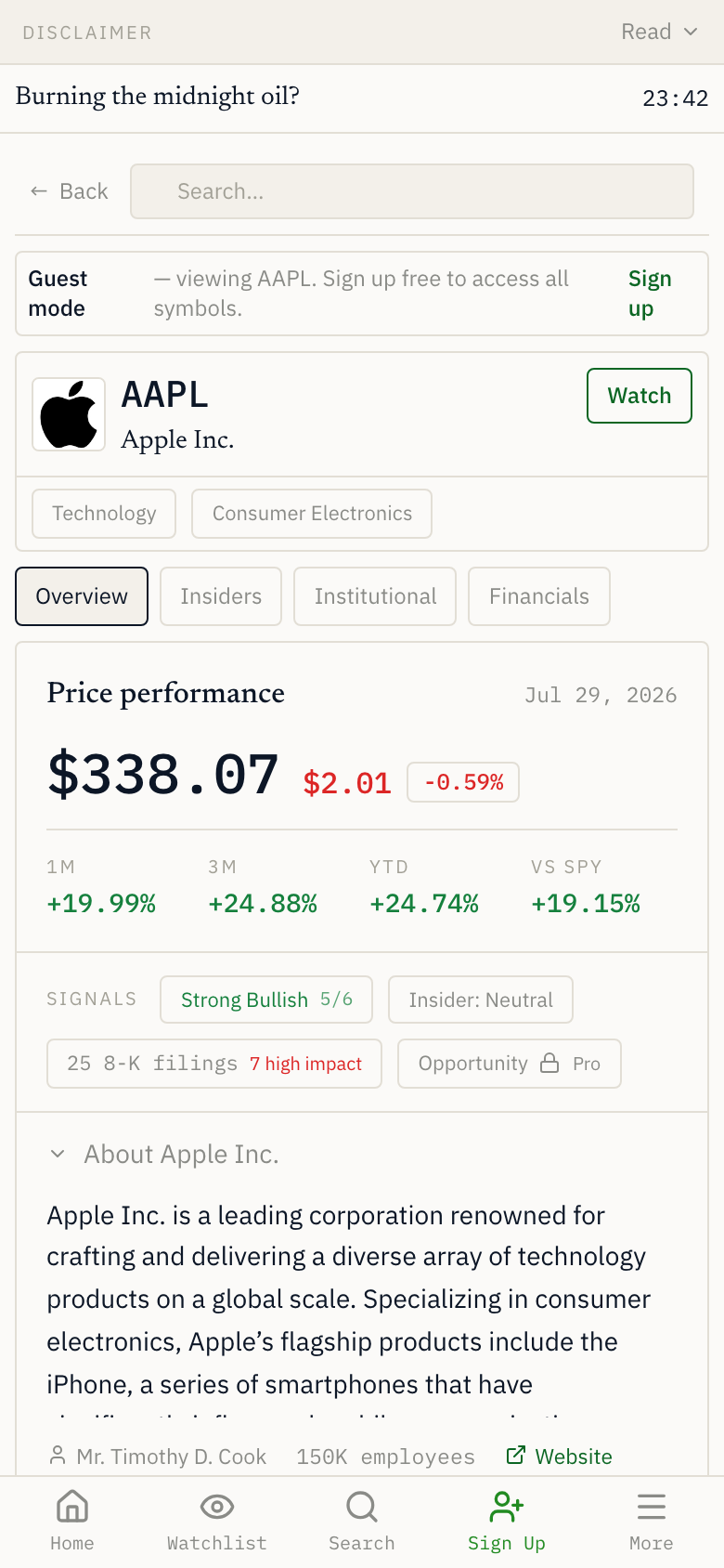 Company intelligence on iPhone